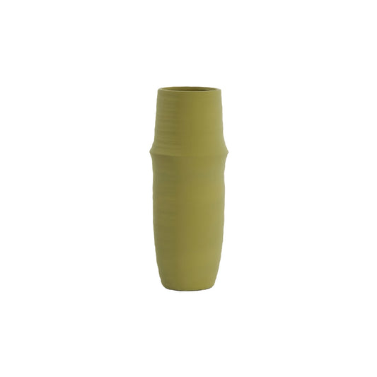 Minimalist Matte Chartreuse Ceramic Floor Vase - Tall Tapered Decorative Flower Pot