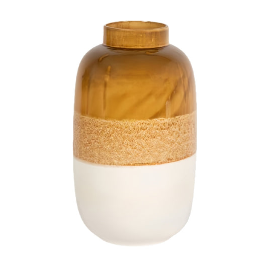 Contemporary Three-Tone Ceramic Vase - Amber Glass Effect and Matte White Decorative Jar